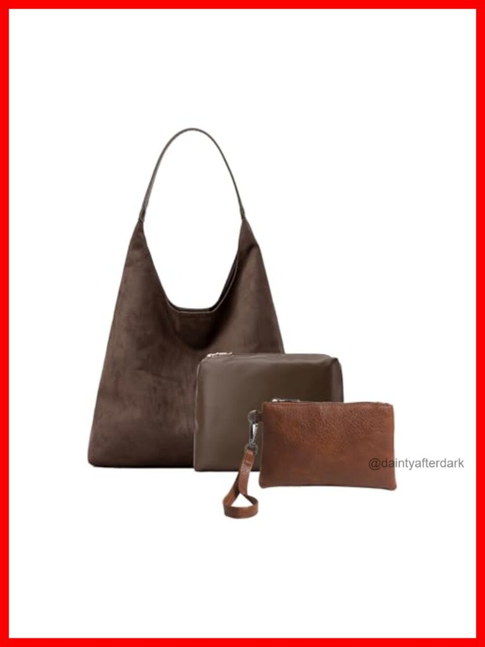 Faux Suede Hobo Bag Set 3 Pcs Large Medium Small Vintage Handbag Purse